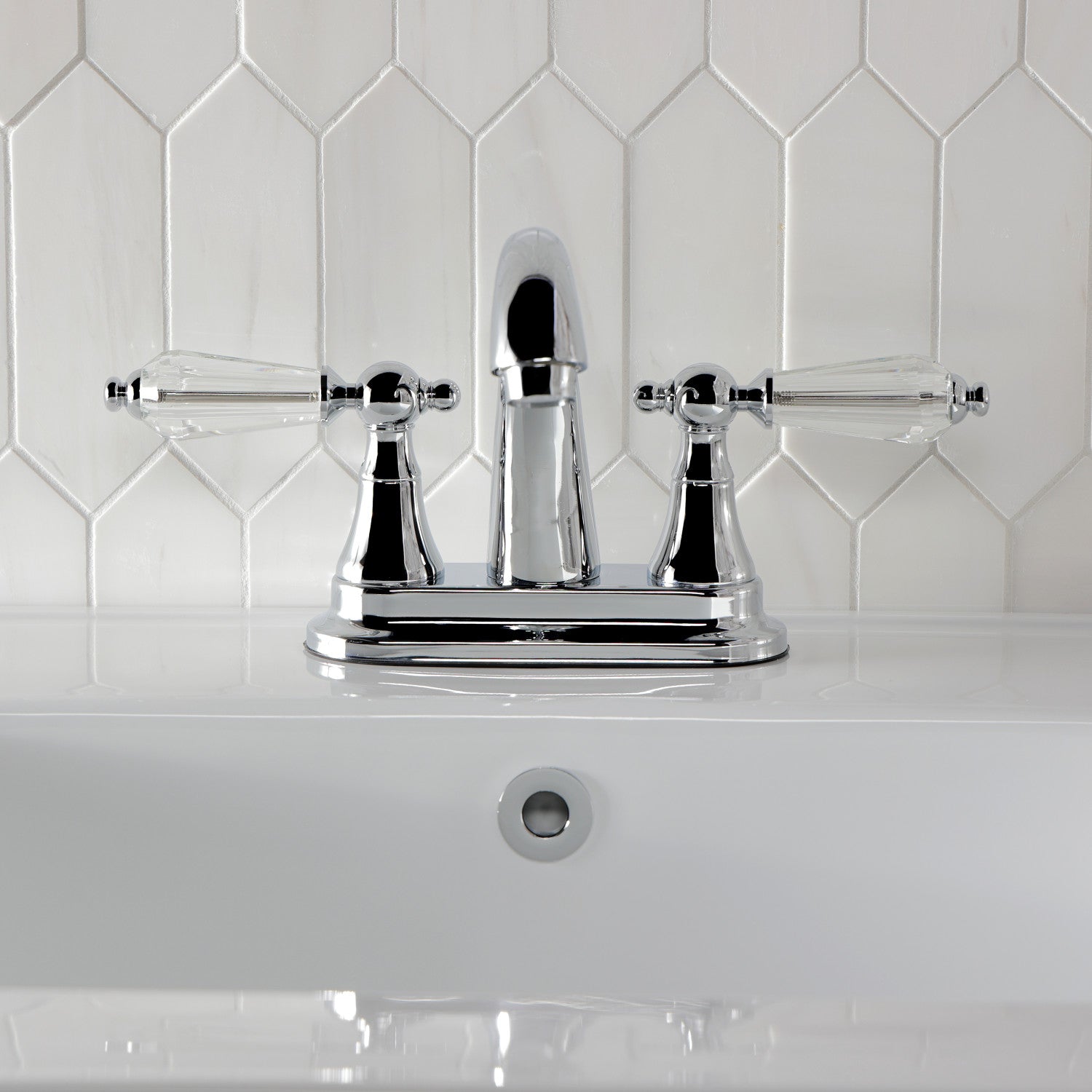 Kingston Heirloom KS7611WLL - Wilshire Double-Handle 3-Hole Deck Mount 4-Inch Centerset Bathroom Faucet with Brass Pop-Up, Polished Chrome — thumbnail 3